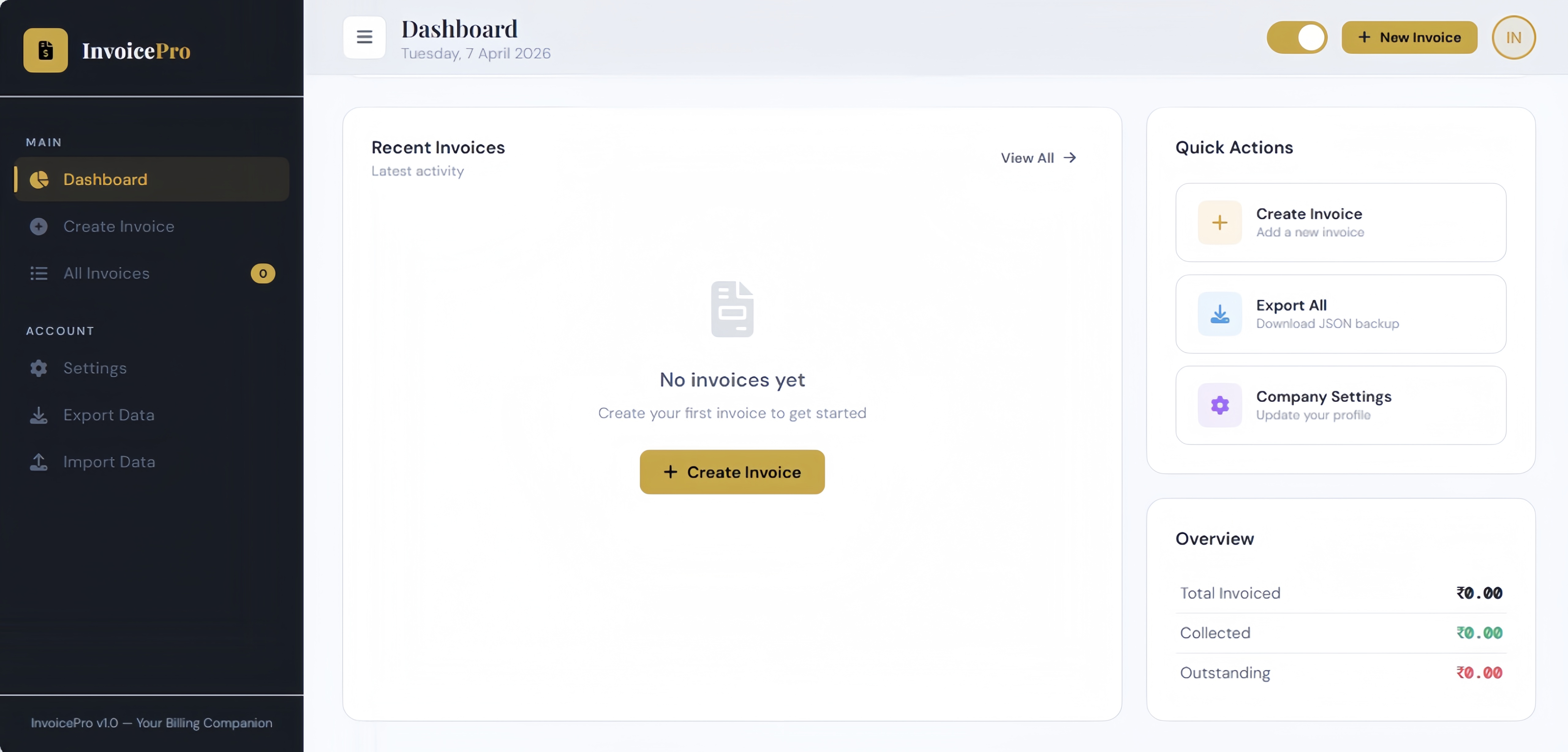 Invoice Generator — Invoice List View