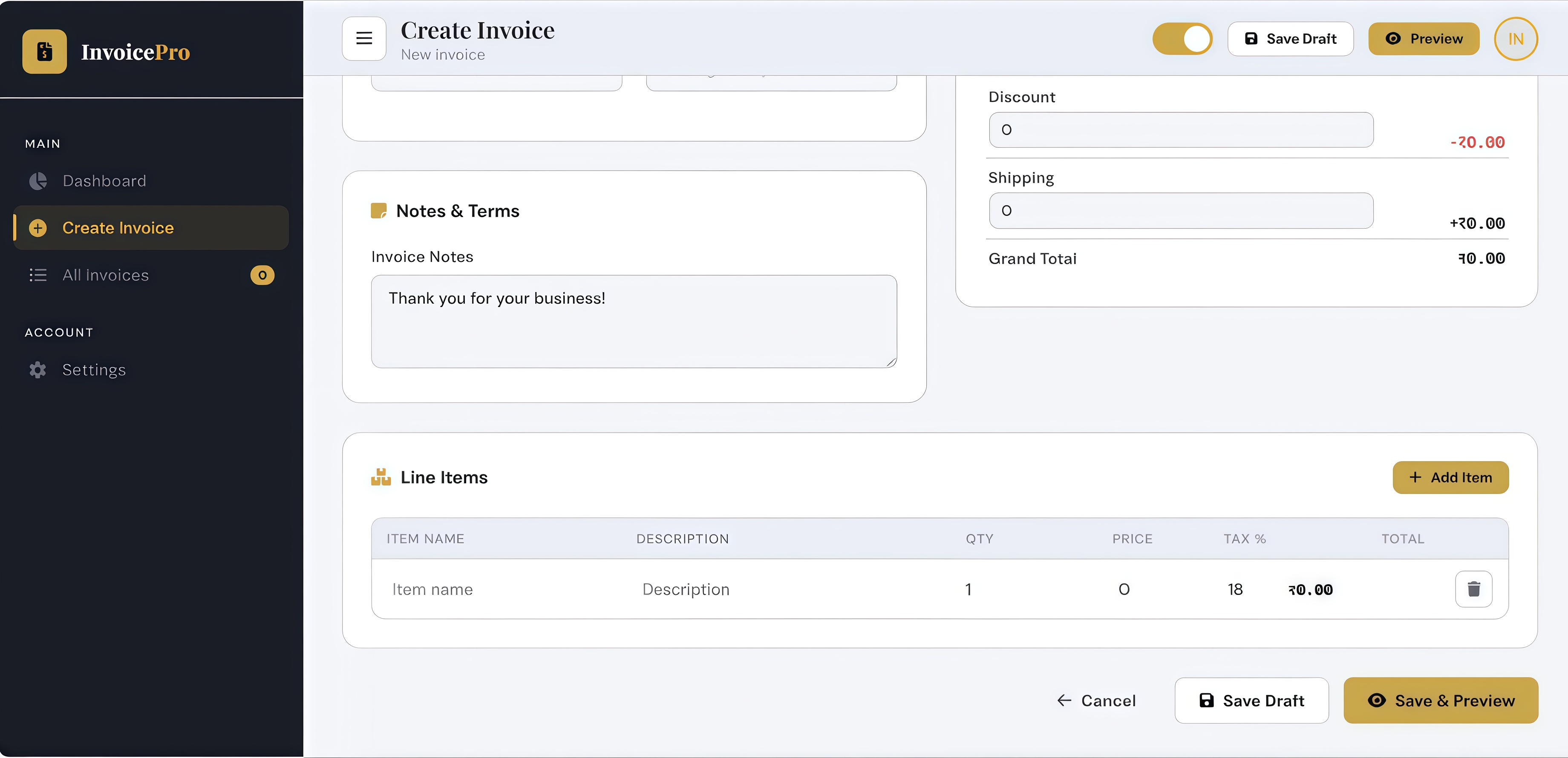 Invoice Generator — Invoice Preview